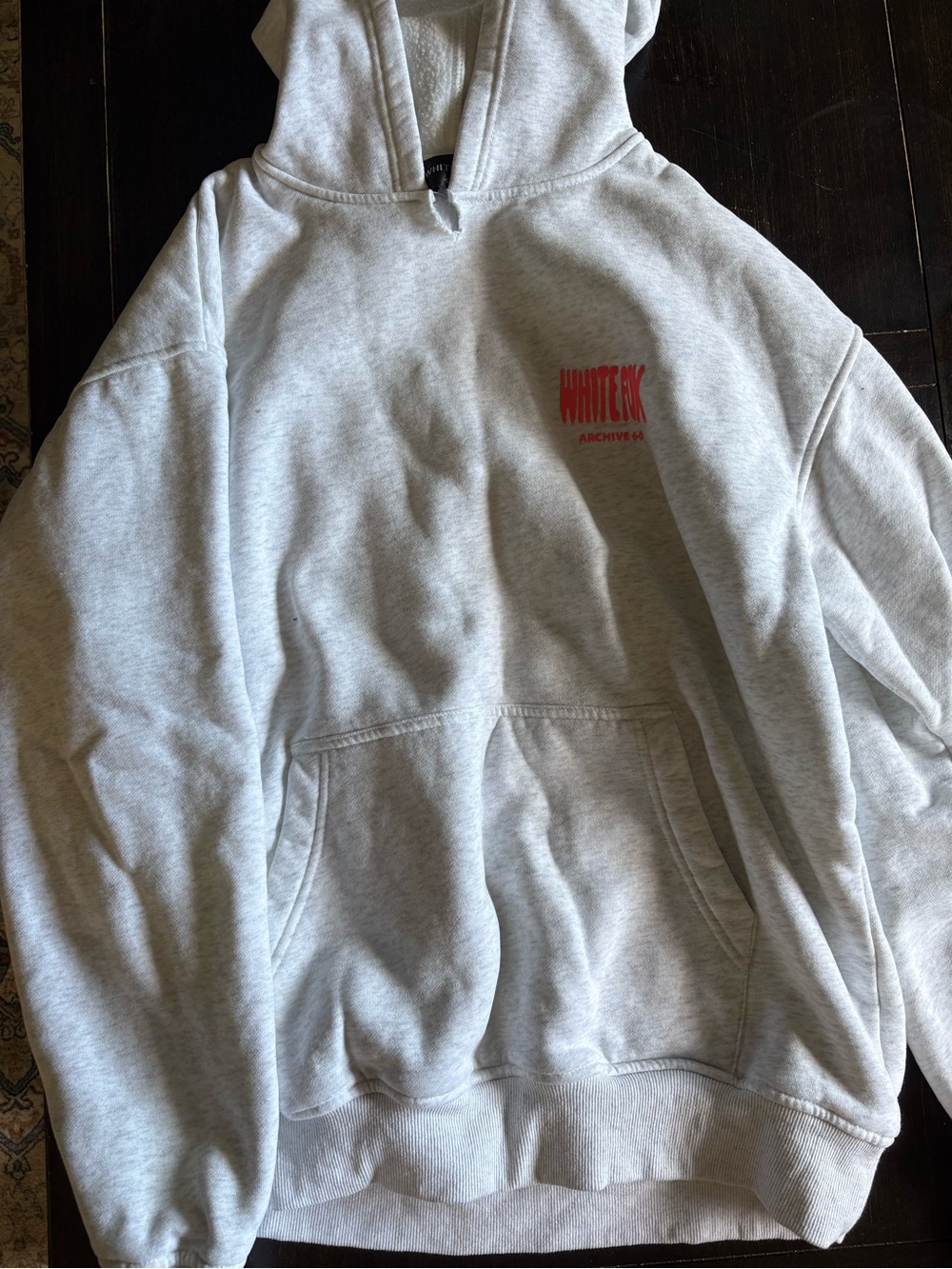 White Fox Boutique Light Gray Hoodie with Red Logo